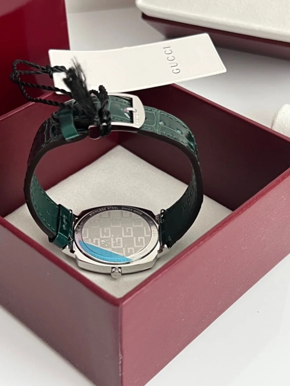 Gucci Grip Watch 35 mm Unisex Stainless Steel Silver 3 Windows Green Alligator